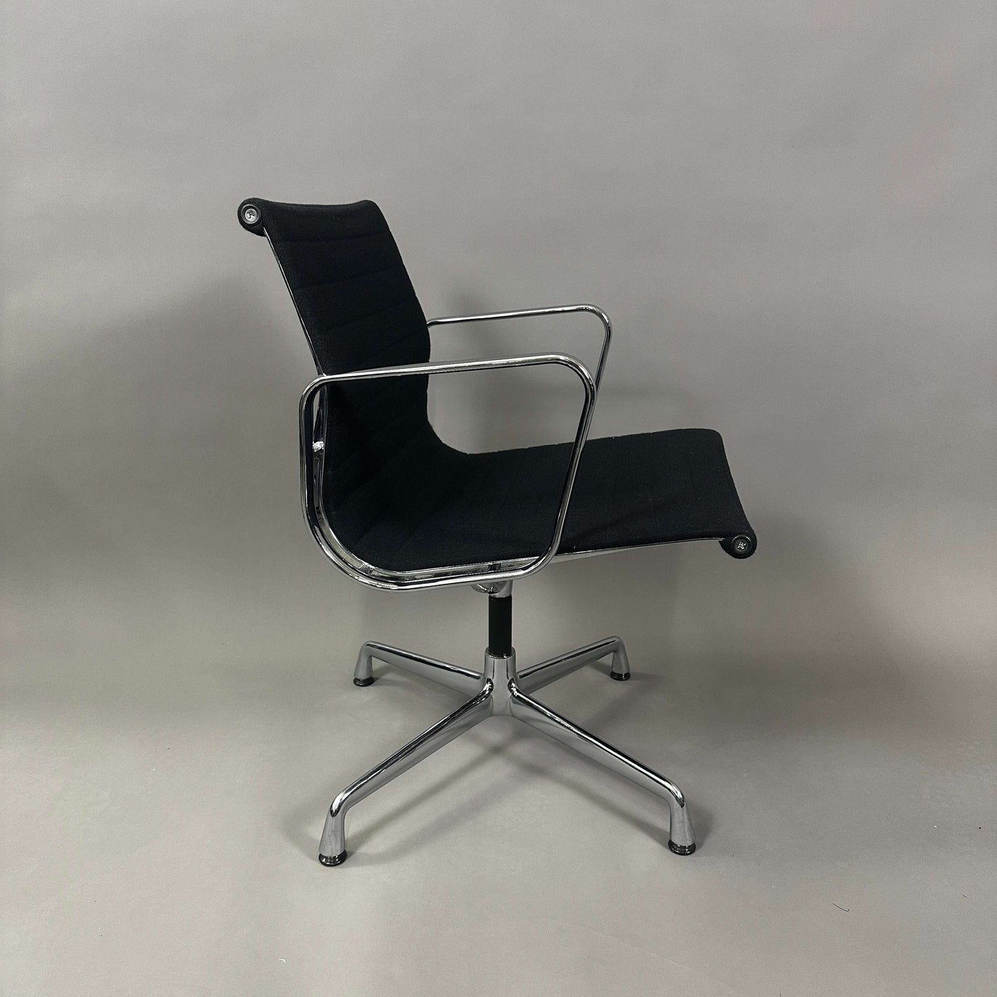Vitra EA 108 black Hopsak fabric office chair with chrome frame and swivel base