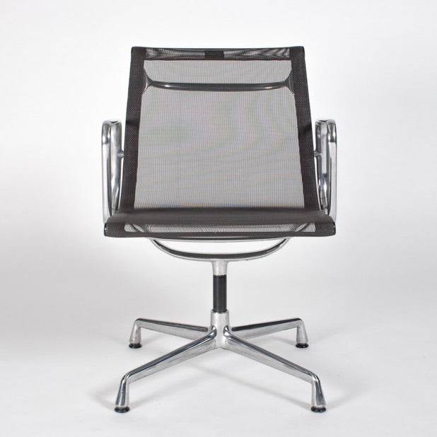 Vitra EA 108 anthracite swivel office chair with mesh back and chrome base