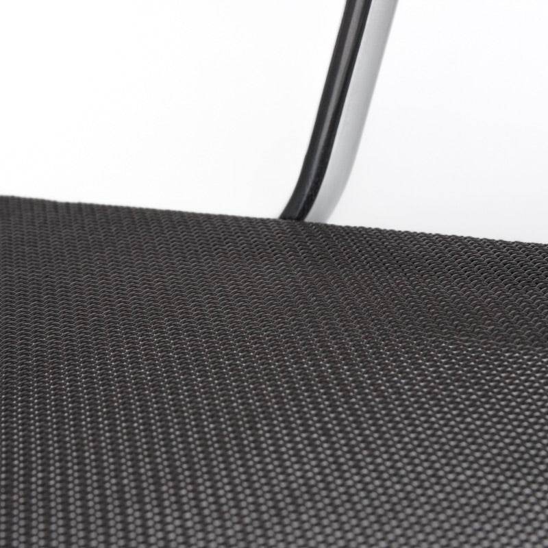 Close-up of anthracite Vitra EA 108 chair with mesh fabric and swivel feature
