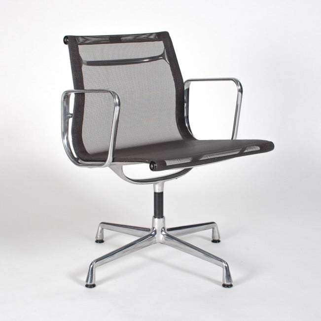 Vitra EA 108 anthracite swivel office chair with mesh back and aluminum frame
