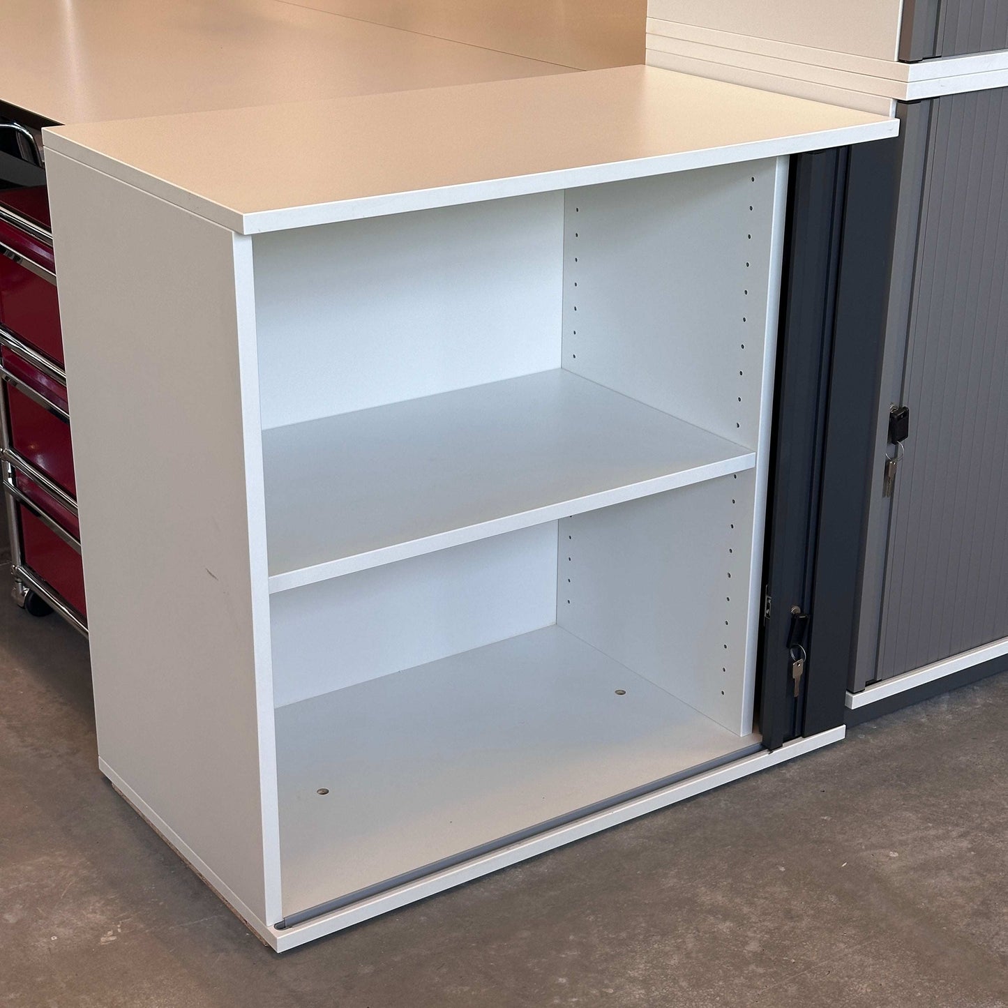 WINI Rollladenschrank 2OH storage cabinet in porcelain white with dark anthracite front, 80x80x45cm, new condition
