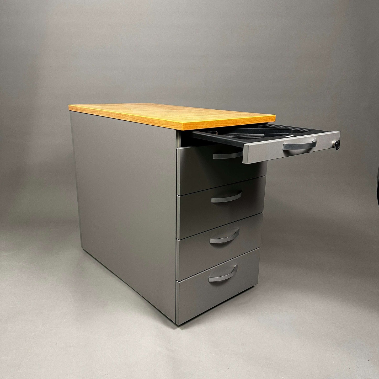WINI Standcontainer dunkelgrau mit heller Holzplatte und fünf Schubladen, 72x43,5x80 cm