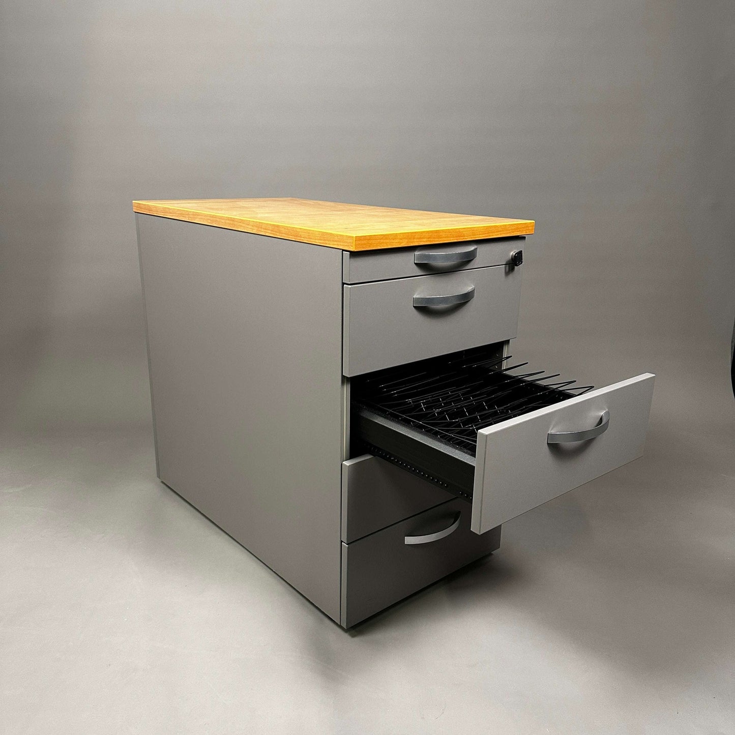 WINI Standcontainer dunkelgrau mit hellen Holzplatte, 5 Schubladen, Maße 72x43,5x80 cm