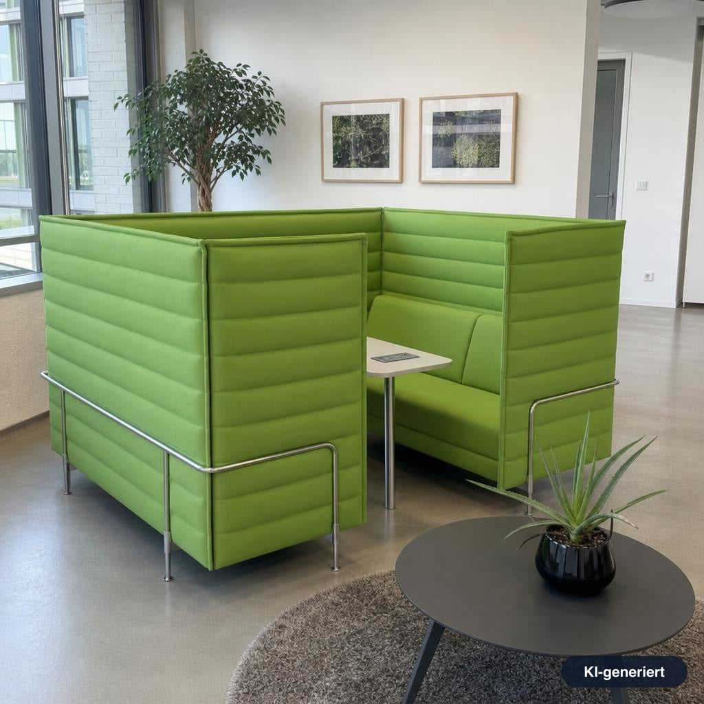 Vitra Alcove Cabin Highback 4-Sitzer mit Arbeitsplatte hellgrün