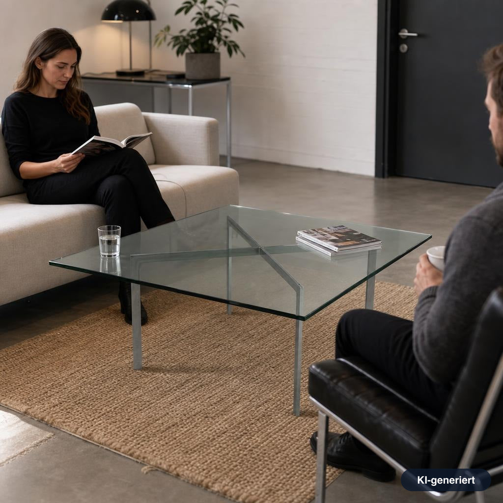 Knoll International Barcelona Couchtisch (neue Glasplatte) klein