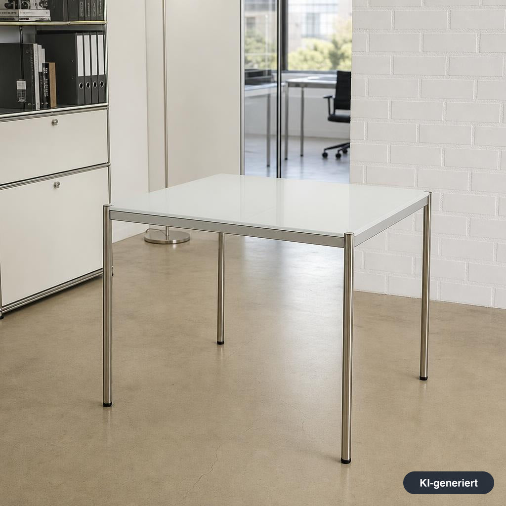 USM Haller Tisch 100x100cm Glas weiß unterlackiert