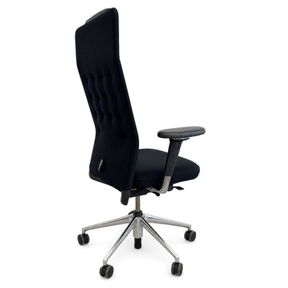 Vitra ID Trim L Stoff schwarz mit Kopfteil und Alufußkreuz
