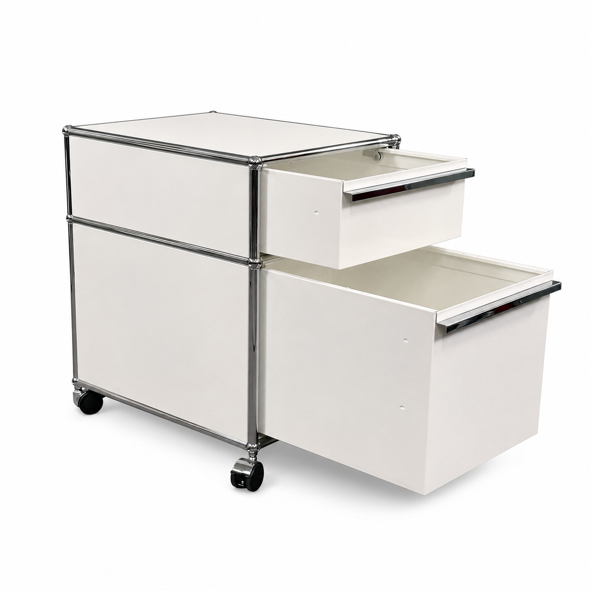 USM Haller Rollcontainer weiß (2 Auszüge) mit Seitenpanelen