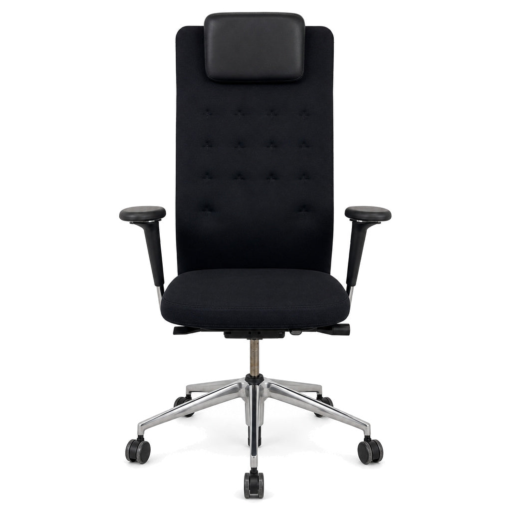 Vitra ID Trim L Stoff schwarz mit Kopfteil und Alufußkreuz