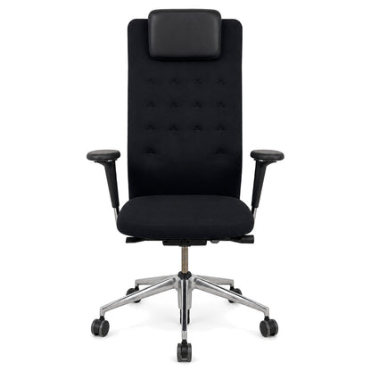 Vitra ID Trim L Stoff schwarz mit Kopfteil und Alufußkreuz