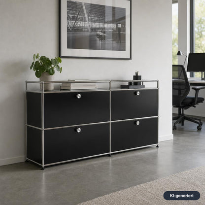 USM Haller Sideboard 2x2 mit 10cm Aufsatz schwarz