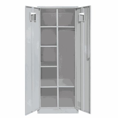 Light grey 2er Schließfachschrank locker with two compartments and interior shelves, 60x180x50cm, ideal for changing rooms or storage