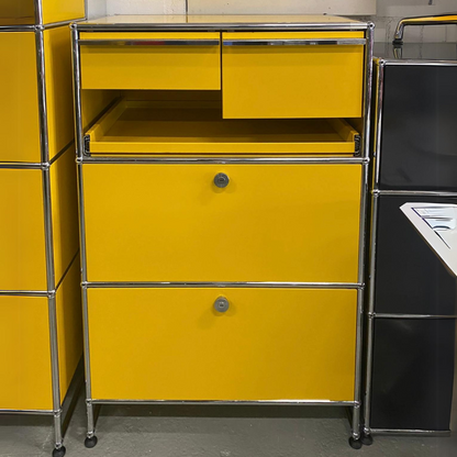 USM Haller Highboard goldgelb 50cm tief 2 Klappen / 3 Auszüge