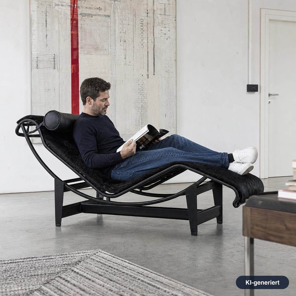 Cassina LC4 Chaiselongue Liege Fell schwarz