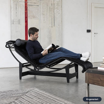 Cassina LC4 Chaiselongue Liege Fell schwarz