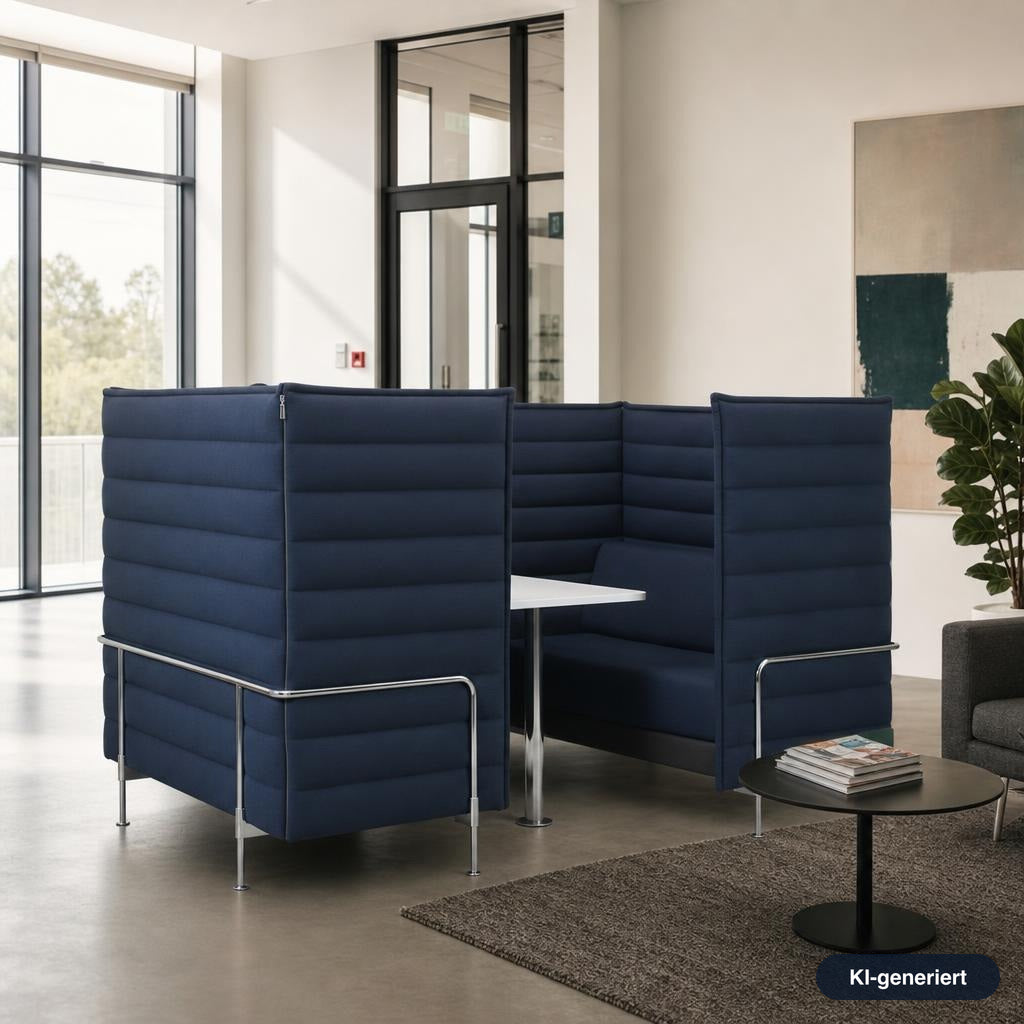 Vitra Alcove Cabin Highback 6-Sitzer mit Arbeitsplatte navy blau