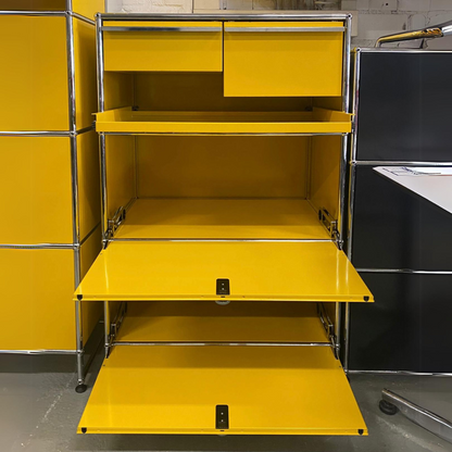 USM Haller Highboard goldgelb 50cm tief 2 Klappen / 3 Auszüge