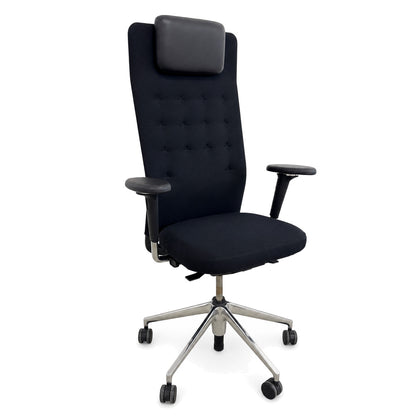 Vitra ID Trim L Stoff schwarz mit Kopfteil und Alufußkreuz