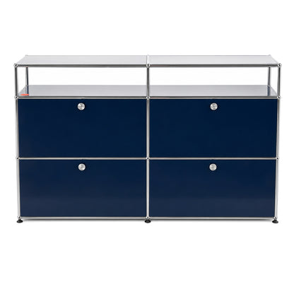 USM Haller Sideboard 2x2 stahlblau mit Aufsatz