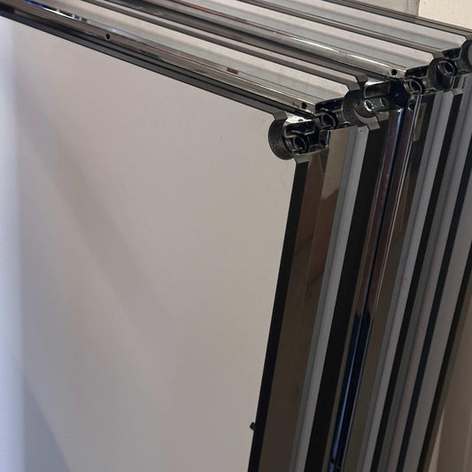 5x gebrauchte USM Haller Tische 150x75 cm perlgrau weiß mit Chrom-Gestell im Set