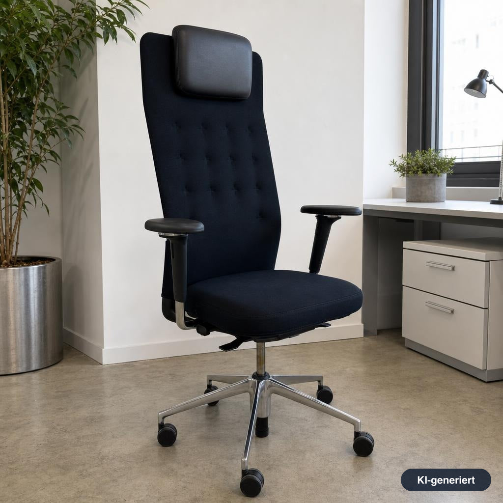 Vitra ID Trim L Stoff schwarz mit Kopfteil und Alufußkreuz