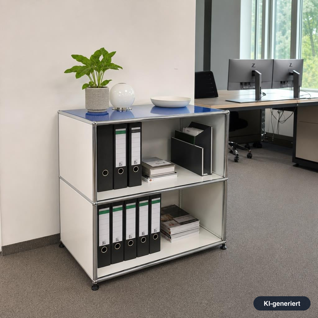 USM Haller Sideboard 1x2 weiß / enzianblau (50cm Tiefe)