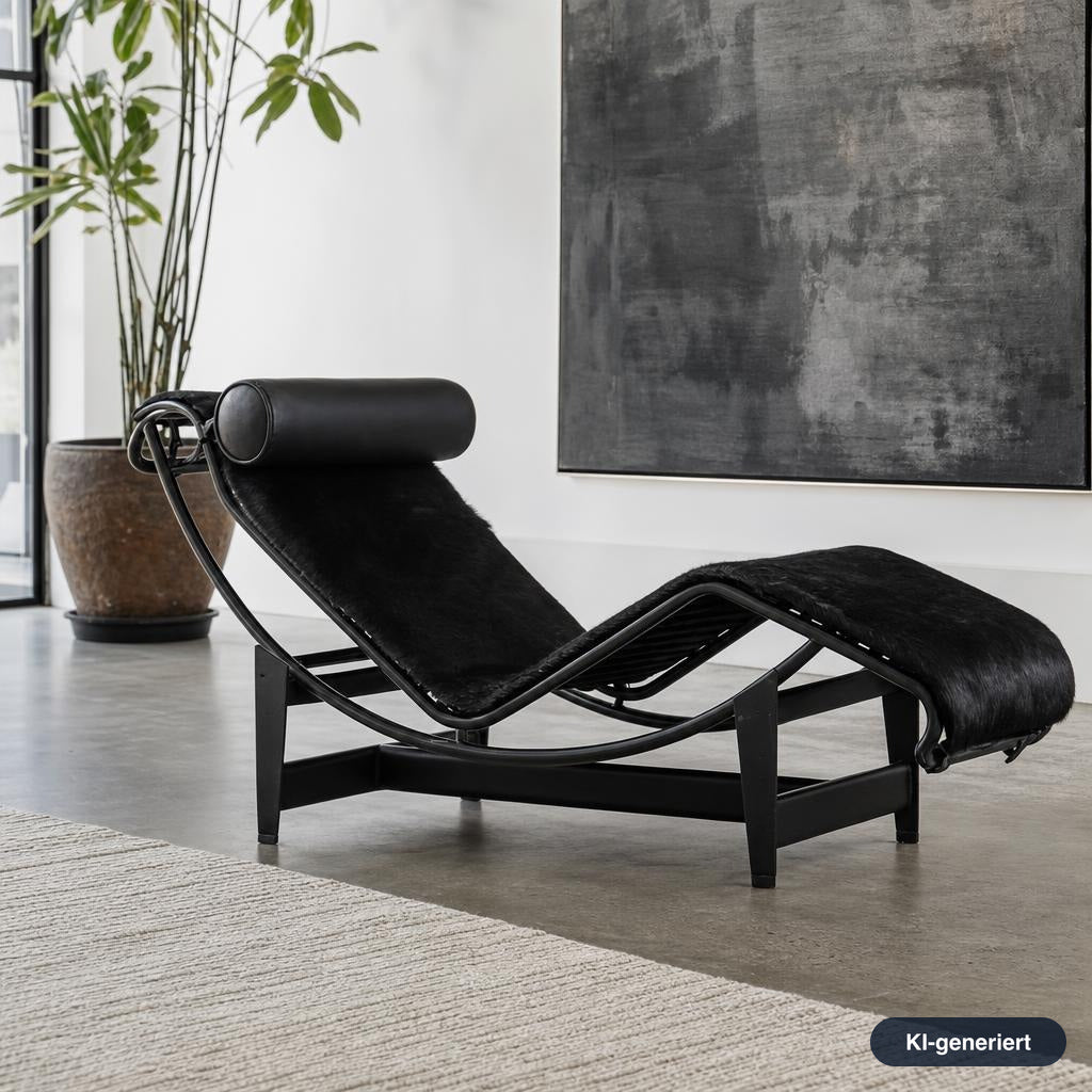 Cassina LC4 Chaiselongue Liege Fell schwarz