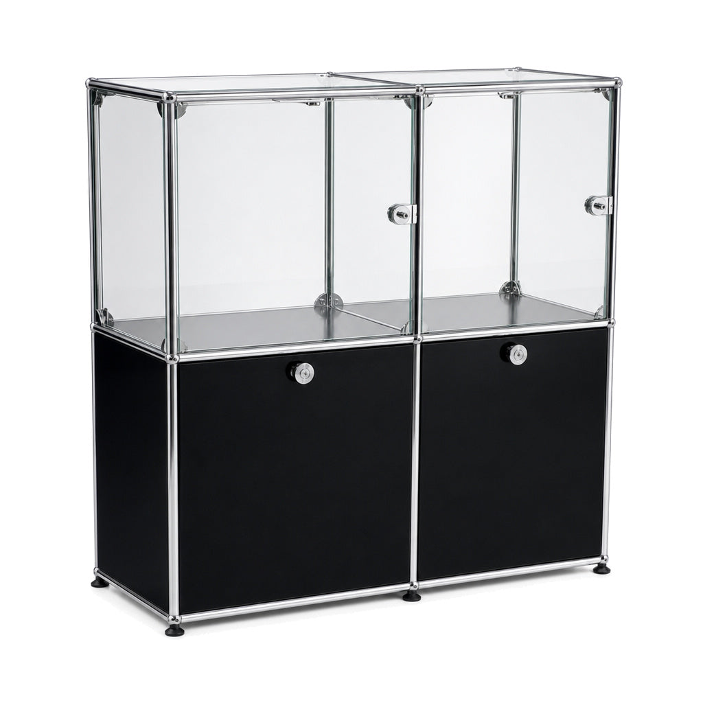 USM Haller Vitrine 2x2 schwarz mit Glas