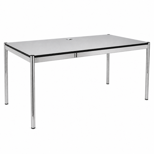 USM Haller Tisch 200x100cm Silber mit Kabeldurchlass