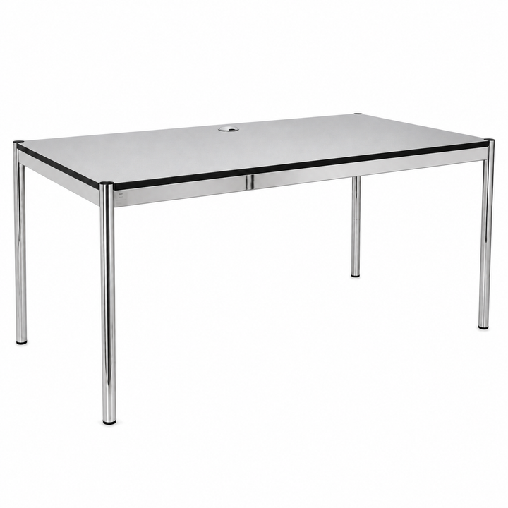 USM Haller Tisch 200x100cm Silber mit Kabeldurchlass