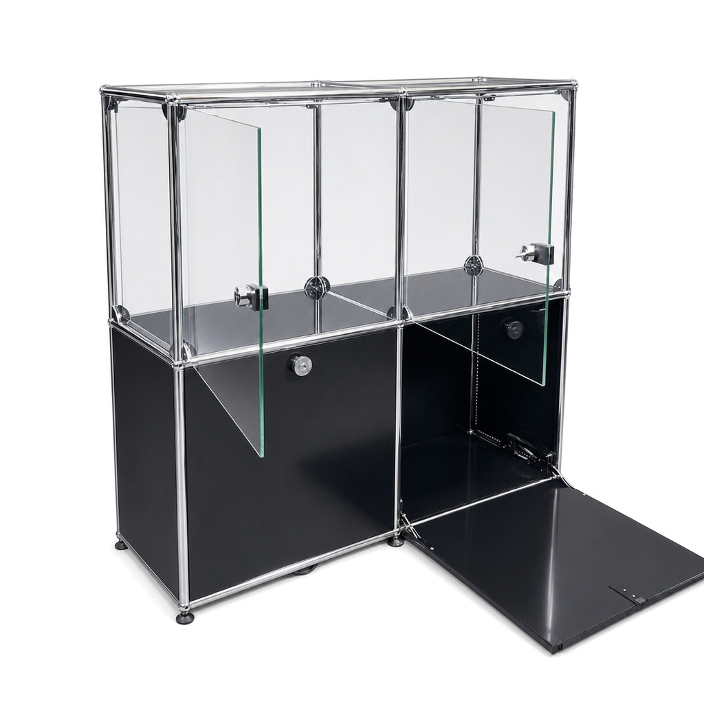 USM Haller Vitrine 2x2 schwarz mit Glas