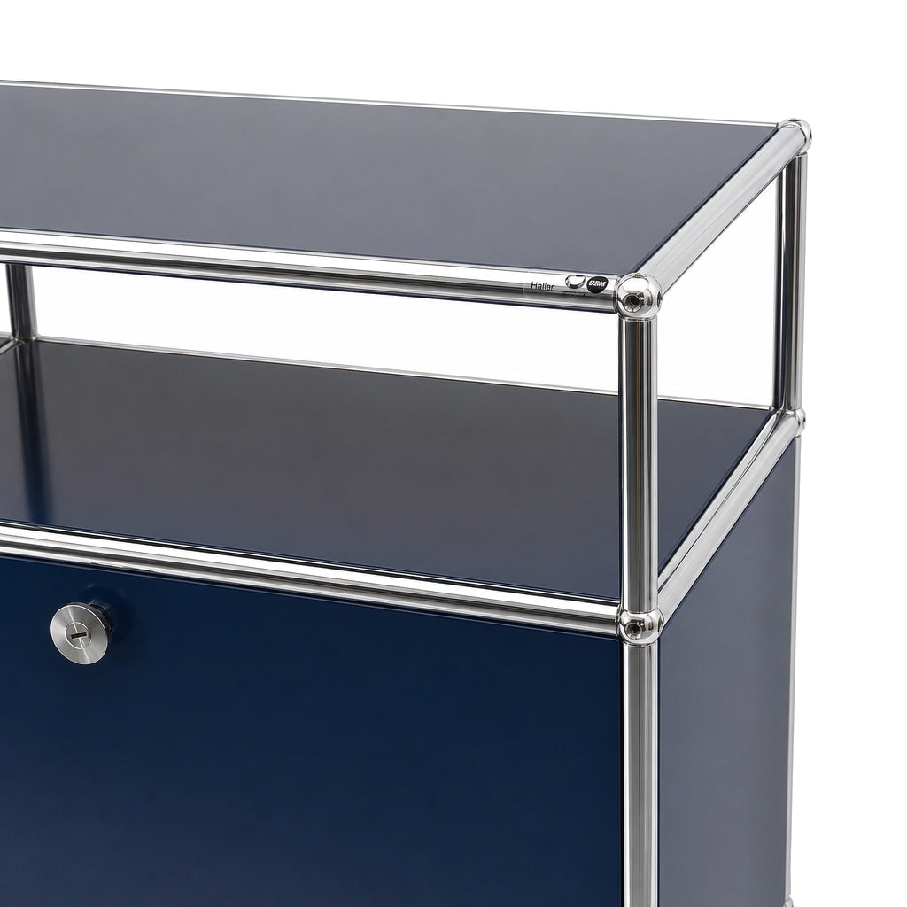 USM Haller Sideboard 2x2 stahlblau mit Aufsatz