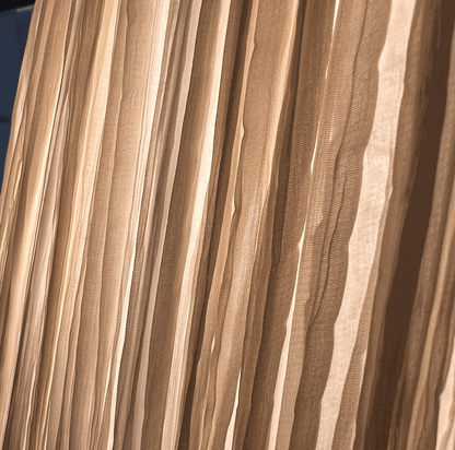 Close-up of beige fabric lampshade on dimmable Acqua Creation Morning Glory floor lamp in good used condition