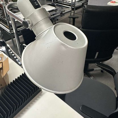 Artemide Tolomeo Tavolo silver desk lamp shade with minor dents and used condition, halogen version without stand or clamp.