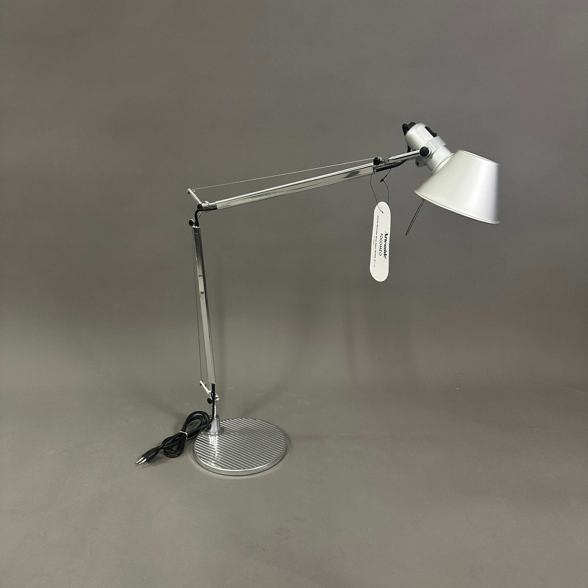 Artemide Tolomeo Tavolo polished aluminum adjustable desk lamp with round stand and conical shade
