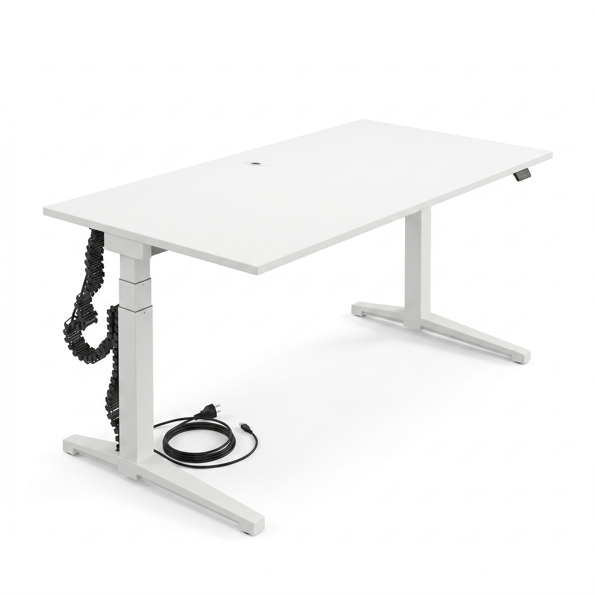 Assmann Canvaro elektrisch höhenverstellbarer Schreibtisch in Signalweiß, 160x80cm, mit Kabelmanagement.