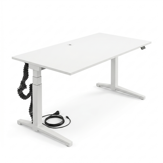 Assmann Canvaro elektrisch höhenverstellbarer Schreibtisch in Signalweiß, 160x80cm, mit Kabelmanagement.