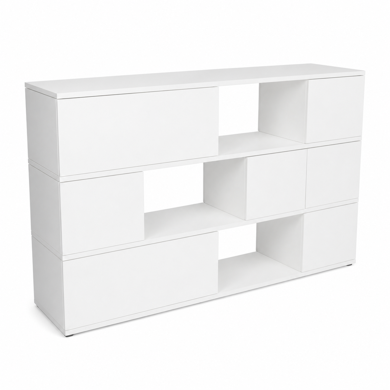 Weißes Assmann Highboard aus Holz mit variablen Fächern, 125x200x44cm.