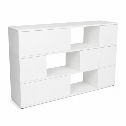 Weißes Assmann Highboard aus Holz mit variablen Fächern, 125x200x44cm.