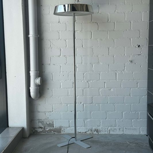 Belux Koi Stehlampe chrom, Halogen Stehleuchte 200cm, Licht nach oben und unten, moderner Lampenschirm 57cm Durchmesser, minimaler Chromabplatzer