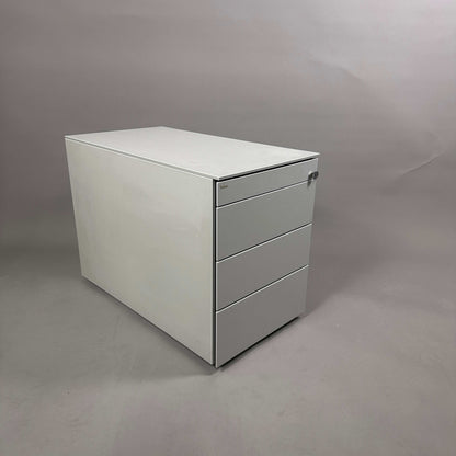 Bene Rollcontainer hellgrau mit 3 Schubladen und abschließbarem Organizer, modernes Design, 59x43x80 cm, ohne Schlüssel, reduziert