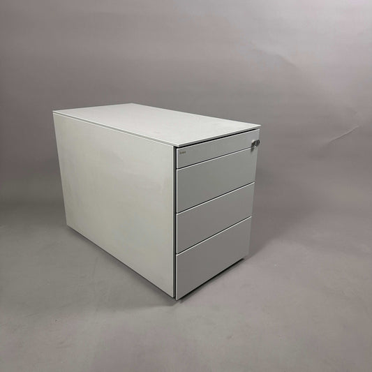 Bene Rollcontainer hellgrau mit 3 Schubladen und abschließbarem Organizer, modernes Design, 59x43x80 cm, ohne Schlüssel, reduziert