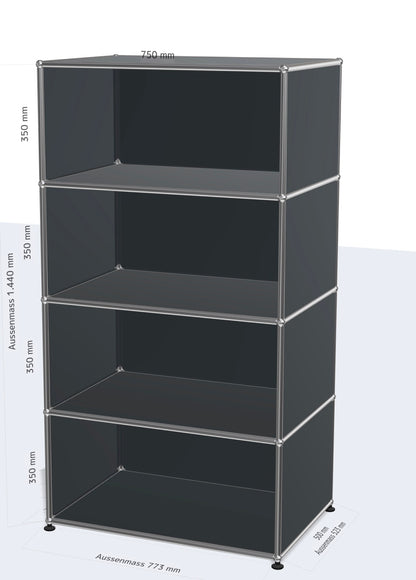 USM Haller Regal anthrazit 1x4 Fächer offen