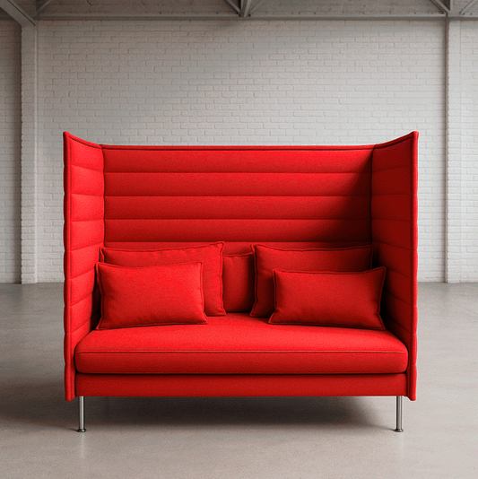 Vitra Alcove Highback 2-Sitzer Sofa in rotem Stoff mit hoher Seiten- und Rückenlehne für akustische Dämpfung und Komfort
