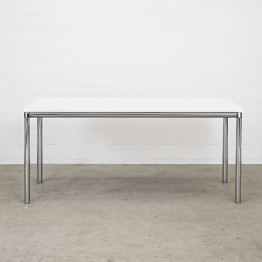Bosse Schreibtisch 160x80cm mit weißer Tischplatte und verchromten Metallbeinen, modernes Design
