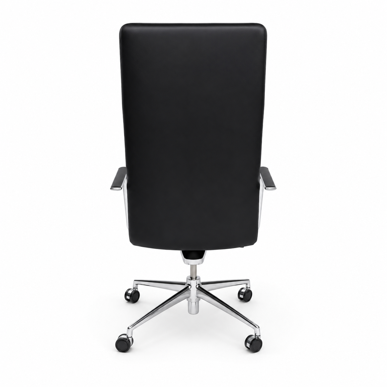 Brunner Fina Soft Konferenzstuhl, schwarz Soft-Leder, Chromgestell mit Armlehnen.