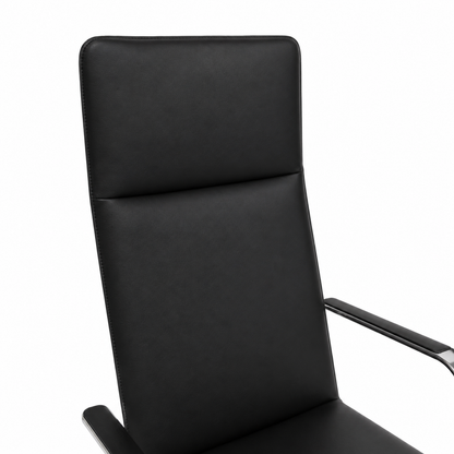 Brunner Fina Soft Konferenzstuhl mit schwarzem Soft-Leder und Chromgestell.