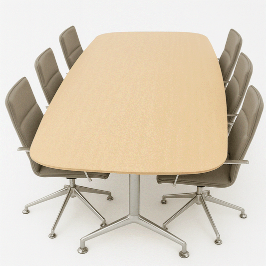 Brunner Konferenztisch 317x137cm mit 8 ergonomischen Drehstühlen für Besprechungen