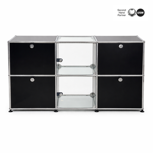 USM Haller Vitrine 3x2 schwarz mit Glas
