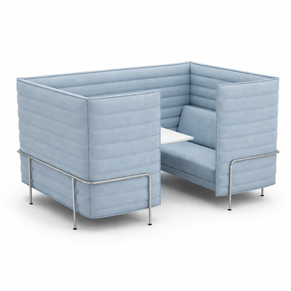 Vitra Alcove Cabin Highback 4-Sitzer mit Arbeitsplatte eisblau